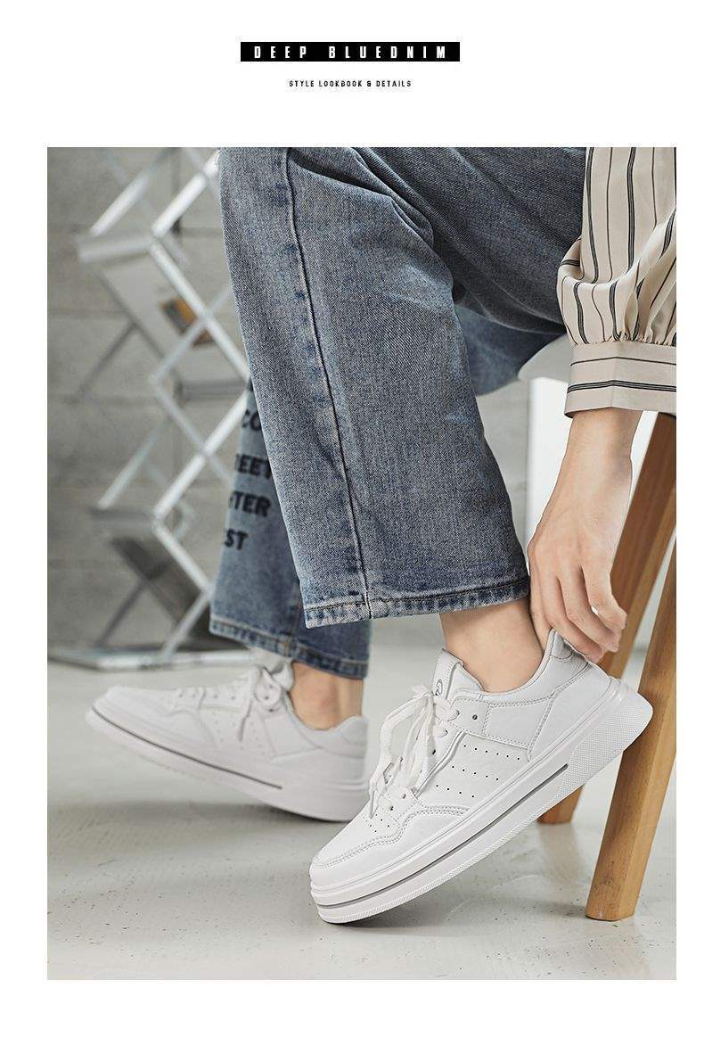 Internet Celebrity Men's Shoes Winter Versatile Casual Trendy Brand Sneakers Leather Waterproof Student Sports Height-Increasing White Trendy Shoes