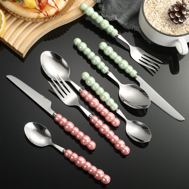 Stainless Steel Tableware Hotel Restaurant Pearl Ceramic Handle Knife Fork Spoon4Set of Western Steak Cutlery