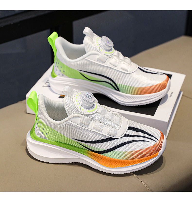 New Children's Shoes Breathable Rotating Button Sneakers Red Rabbit Casual Big Kids Shock Absorption Non-Slip Running Shoes