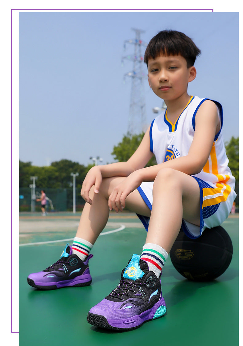 Boys' Casual Fashion Trendy Children's Shoes Non-Slip Wear-Resistant Sports Shoes for Elementary School Students Training Multi-Color Basketball Shoes