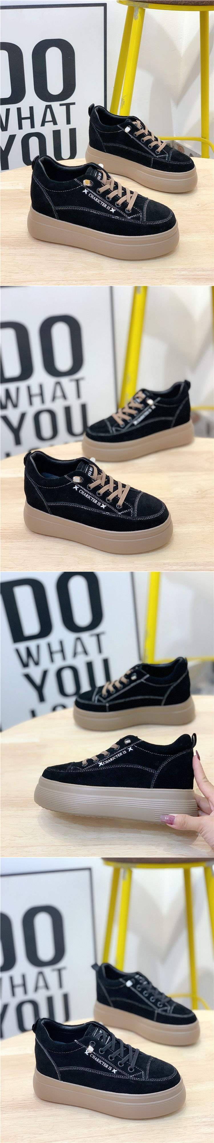 New Spring Thick-Soled Height-Increasing Women's Shoes, Versatile Black Platform Casual Shoes for Winter