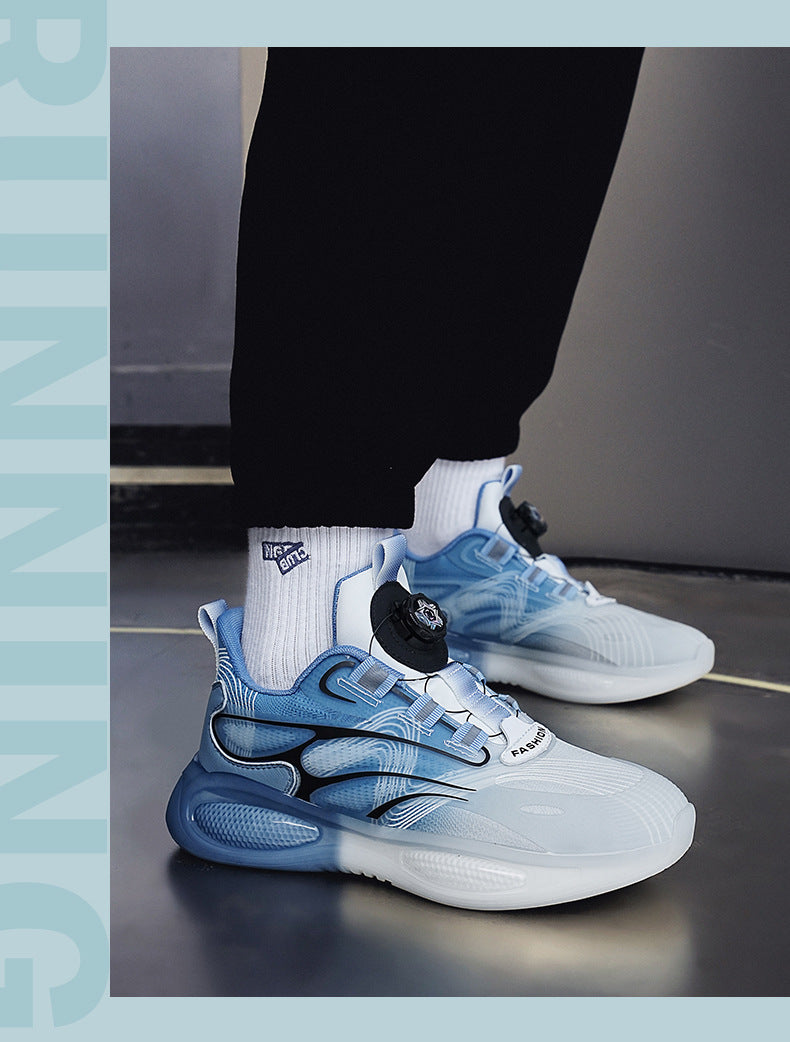 2025Hot-Selling Casual Leather Lightweight Rotating Button Running Shoes for Men with Popcorn Sole, Shock Absorption Sports Shoes