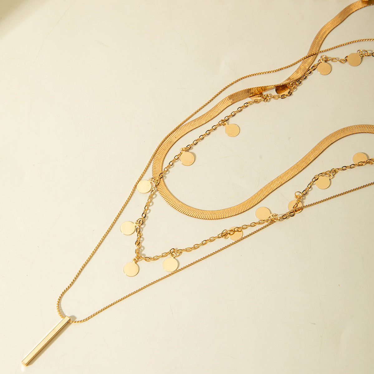 European and American Fashion Collarbone Chain Round Pendant Tassel Multi-layer Stacking Necklace Layered One-word Necklace3Set