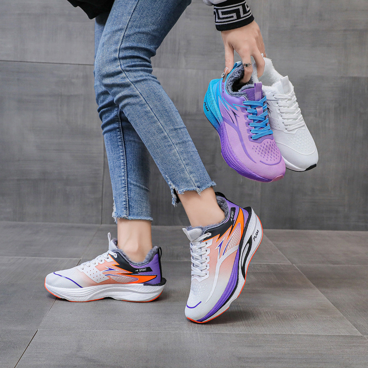 New Feiran Real Explosive Carbon Plate Lightweight Cushioning Couple Sports Shoes with Fleece Lining, Warm, Comfortable, Non-Slip, Wear-Resistant Running Shoes