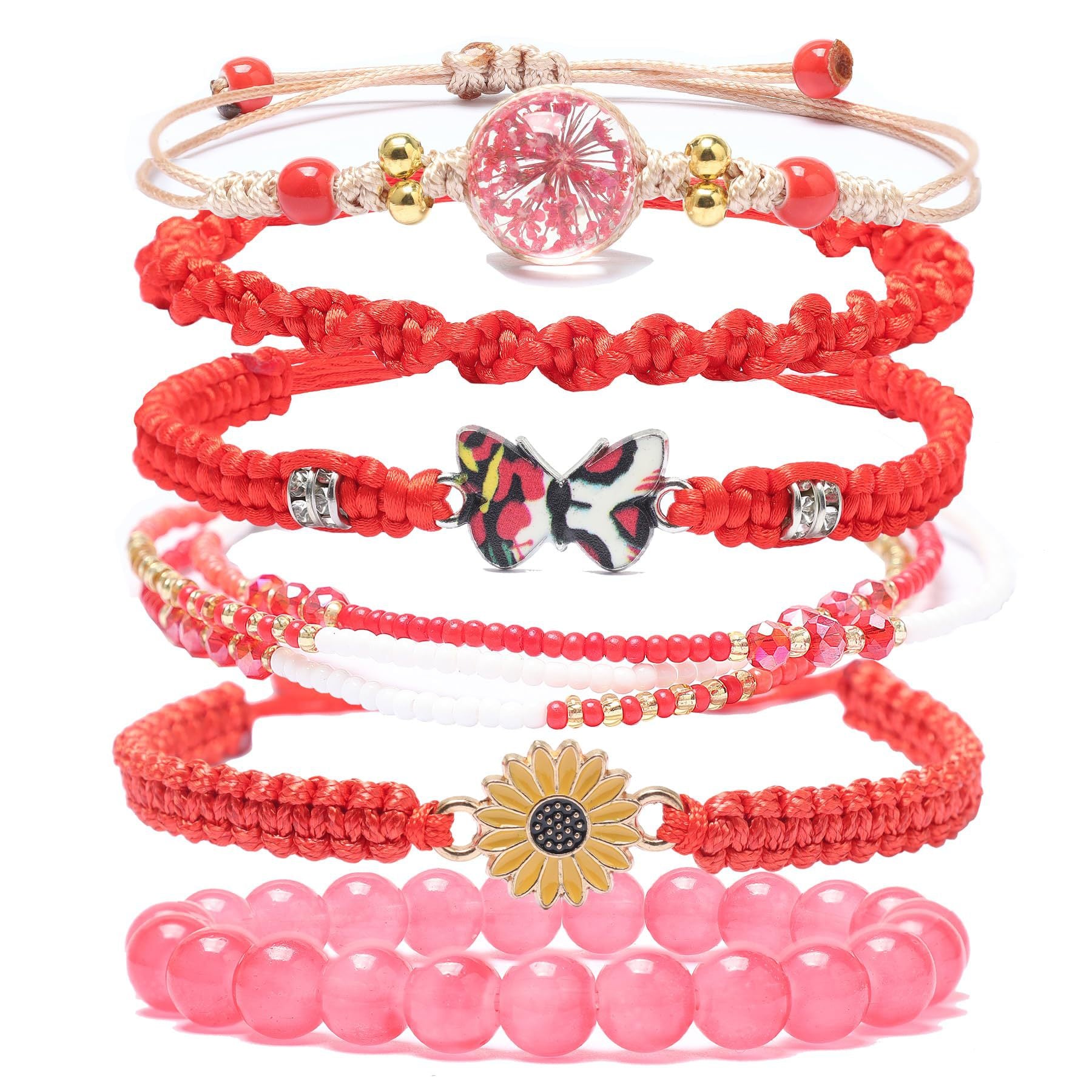 Sunflower Daisy Bracelet Adjustable Winding Rice Beads Forest Style Bracelet Women's Double Ring Butterfly Handwoven Bracelet