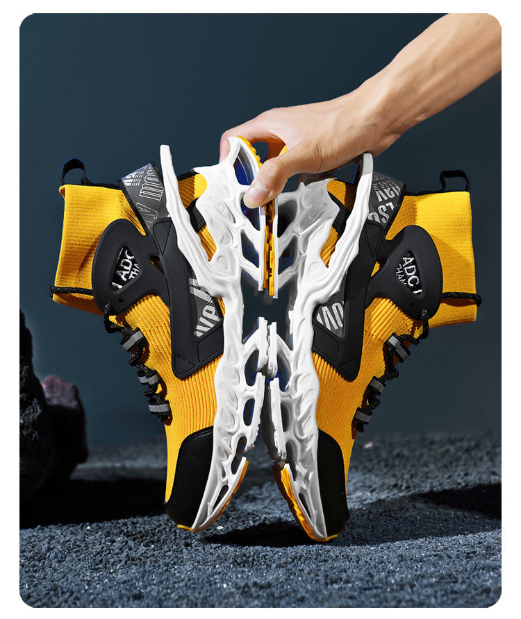 Men's Shoes National Trend Height-Increasing High-Top High-Elastic Running Shoes Basketball Shoes Ultra-Light Shock-Absorbing Running Blade-Sharp Flyknit Sports Shoes