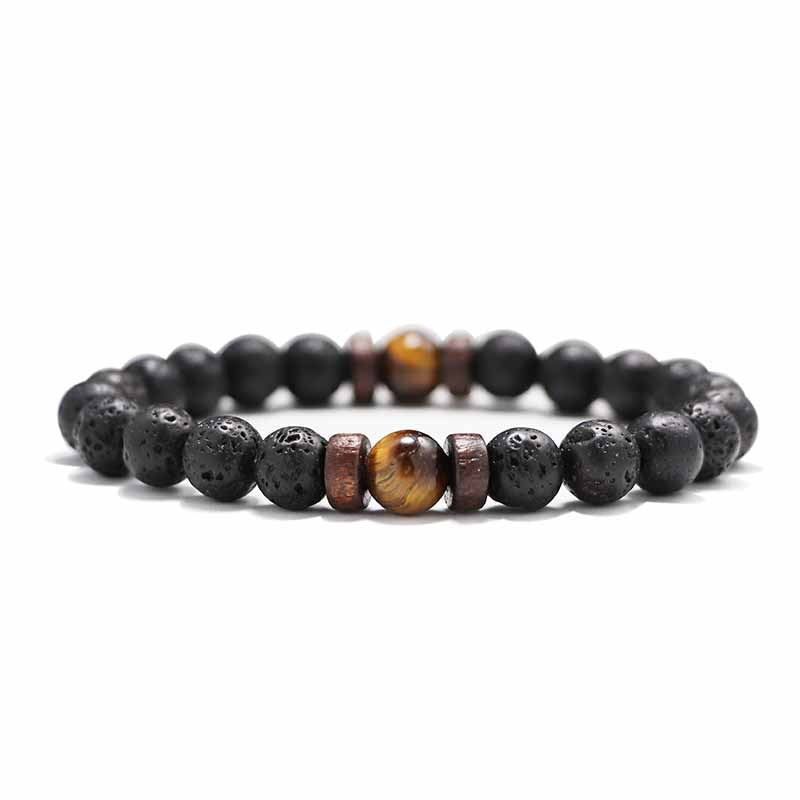 European and American Men's White Pine Blue Dot Bracelet Natural Stone8mm Bracelet Accessories Red Pine Volcanic Stone Spacer Bracelet