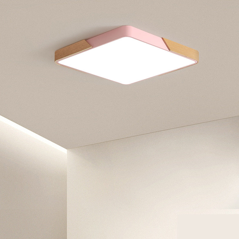 Macaron Solid Wood Ceiling Light led Bedroom Lamp Round Nordic Iron Art Room Lamp Creative Living Room Lamp for Home Use