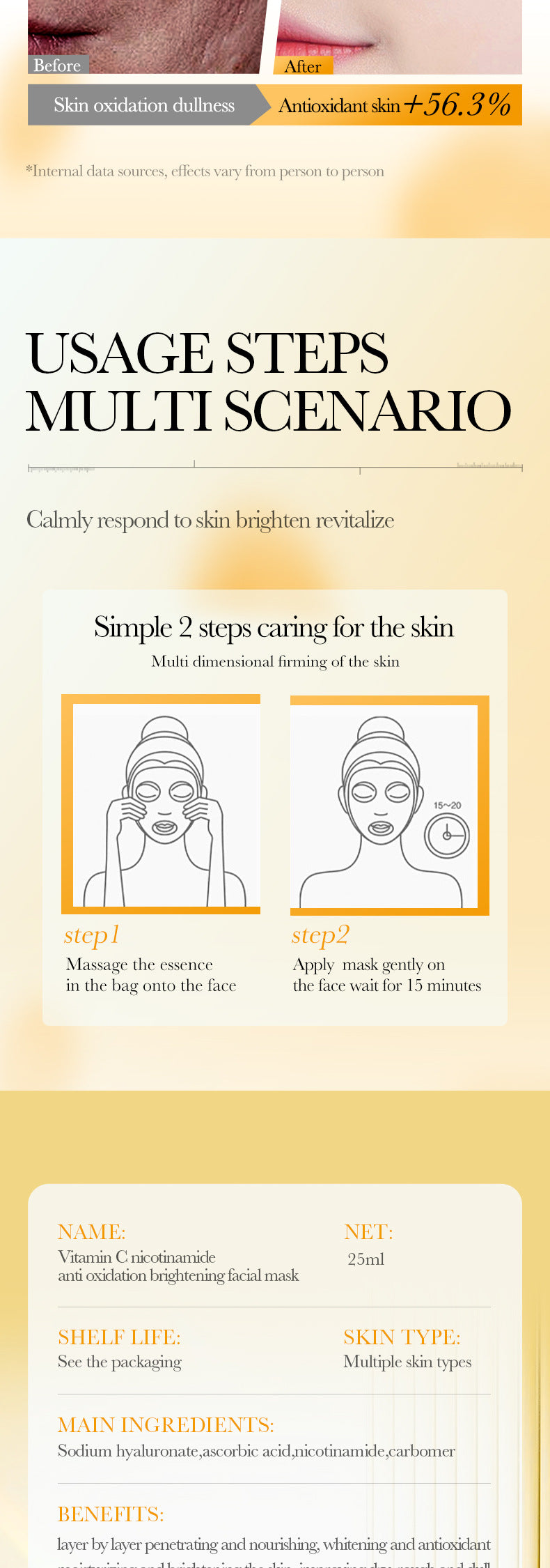 Niacinamide in English VC Facial Mask BIOAOUA Brightening Antioxidant Hydrating Moisturizing Mask  Wholesale