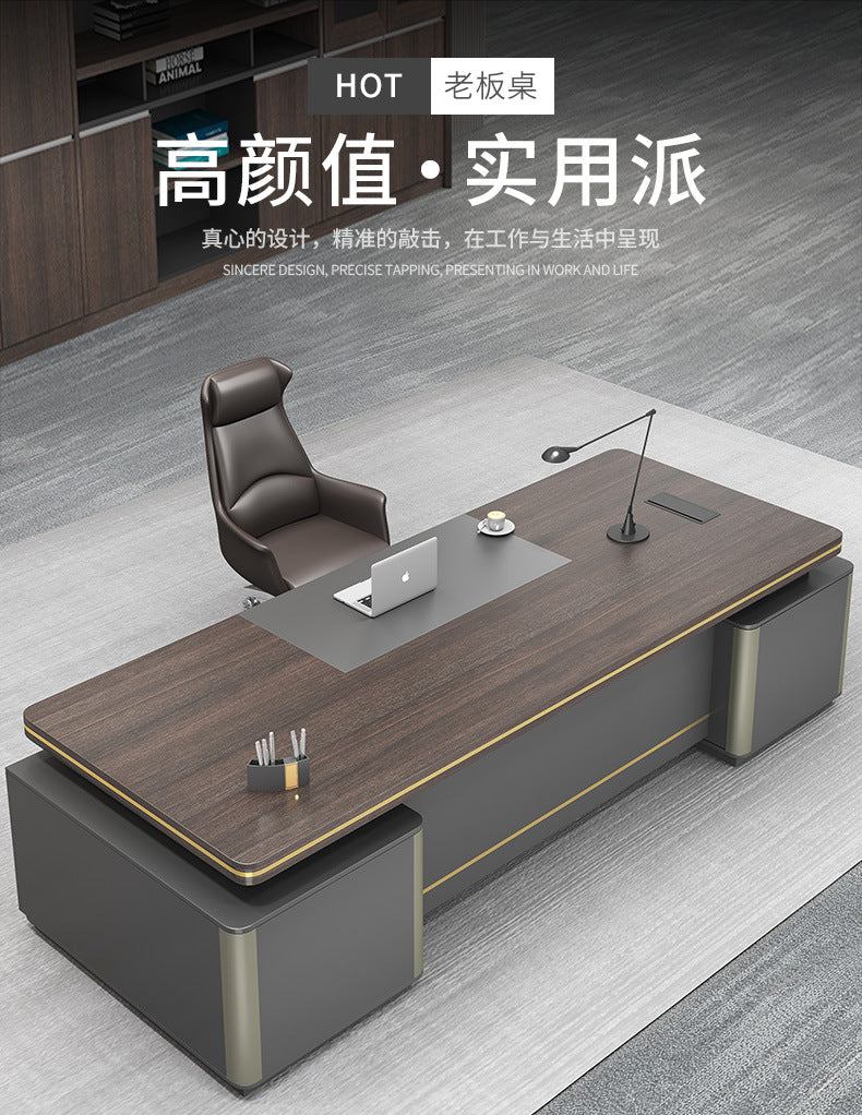 Elegant Office Desk Boss Desk Simple Modern Double Cabinet Mobile Cabinet Office Manager President Office Desk and Chair Set