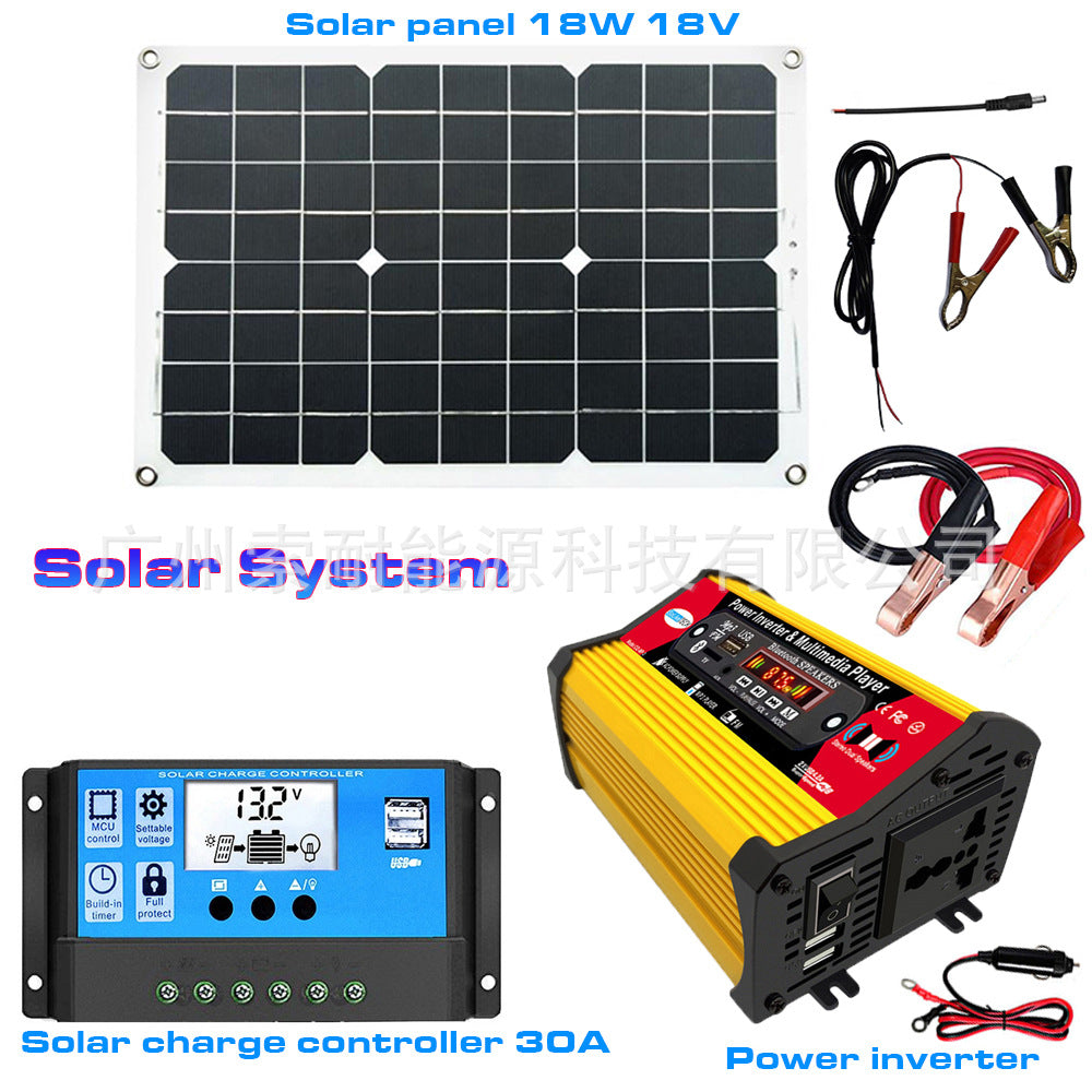 Solar Energy Kit System:Multifunctional Inverter 18W Battery Panel 30A Controller Solar System