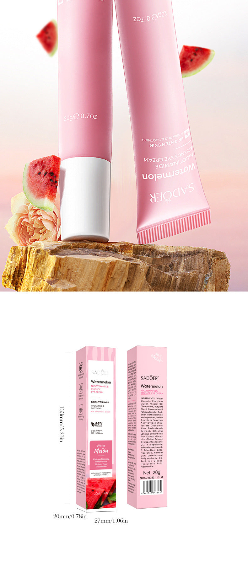 Watermelon Niacinamide Essence Eye Cream SADOER Moisturizing Eye Cream for Eye Area Wholesale Cross-Border Trade