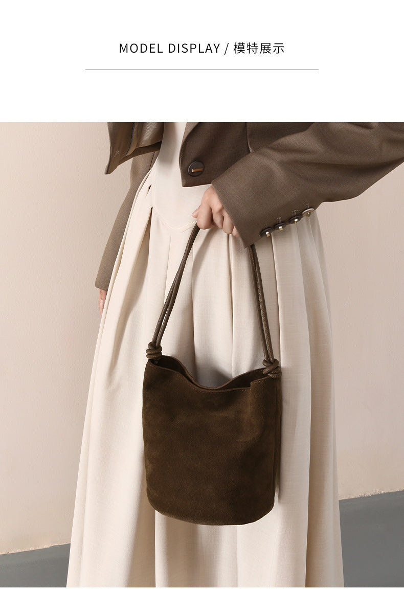 In Stock European and American Suede Underarm Bag for Women New Simple Casual Retro Matte Single Shoulder Crossbody Tote Bucket Bag