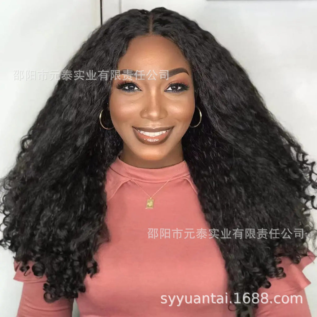 Hot Sale 180% Afro Curly V Synthetic Part Wig  For Women