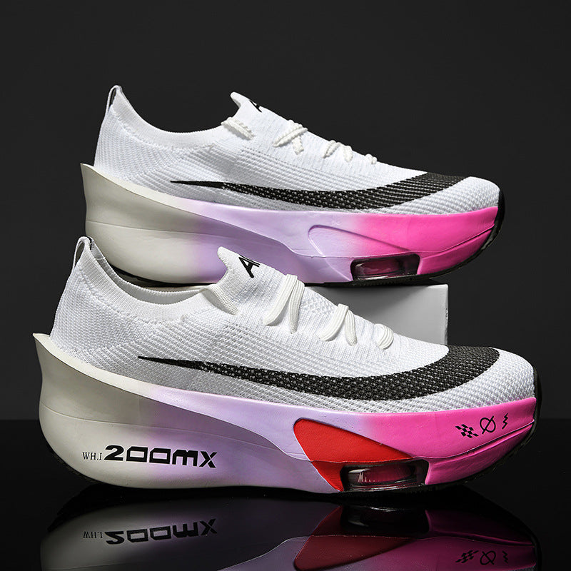 Autumn New High Elastic Double Mesh Breathable Student Training Racing Running Shoes Air Cushion Shock Absorption Full Palm Carbon Plate Sports Shoes