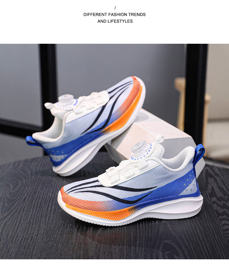 New Children's Shoes Breathable Rotating Button Sneakers Red Rabbit Casual Big Kids Shock Absorption Non-Slip Running Shoes