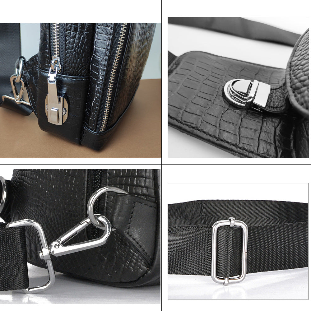 Anti-theft Bag Travel Essential Genuine Leather Chest Bag Men Crocodile Pattern Cowhide Portable Shoulder Crossbody Small Bag