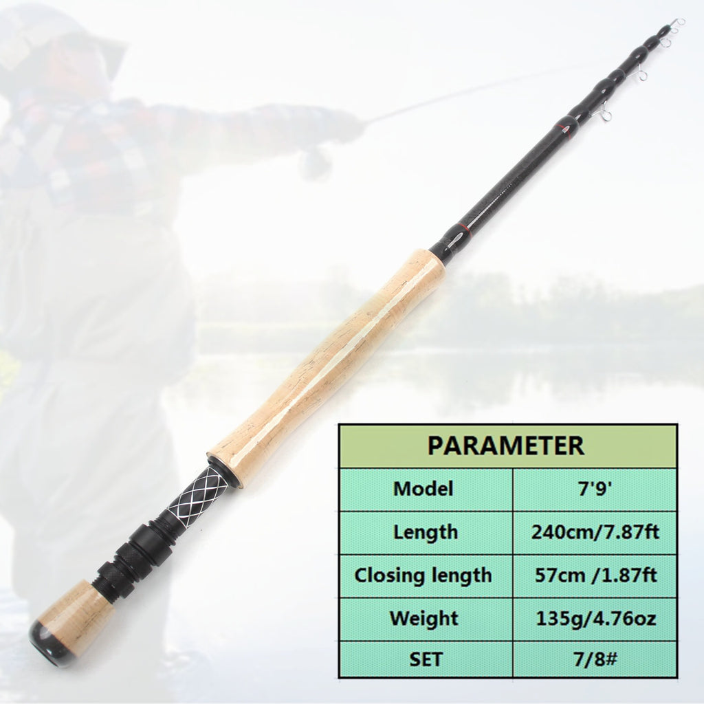 European and American Popular Portable Retractable Fly Rod Carbon Fiber Wooden Handle Fly Fishing Rod Retractable Lure Fishing Rod