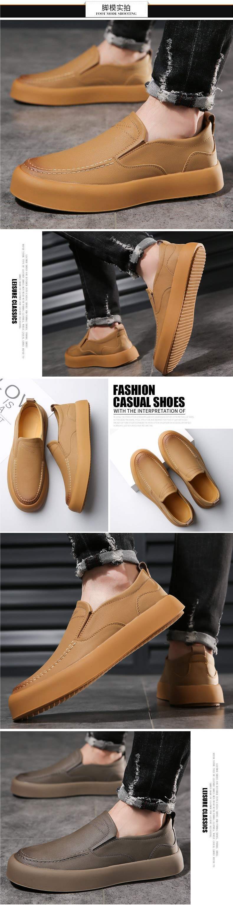 Casual Men's Shoes Business Formal Slip-On Rubber Soft Sole Fashion Hand-Sewn Dirt-Resistant Breathable British Style