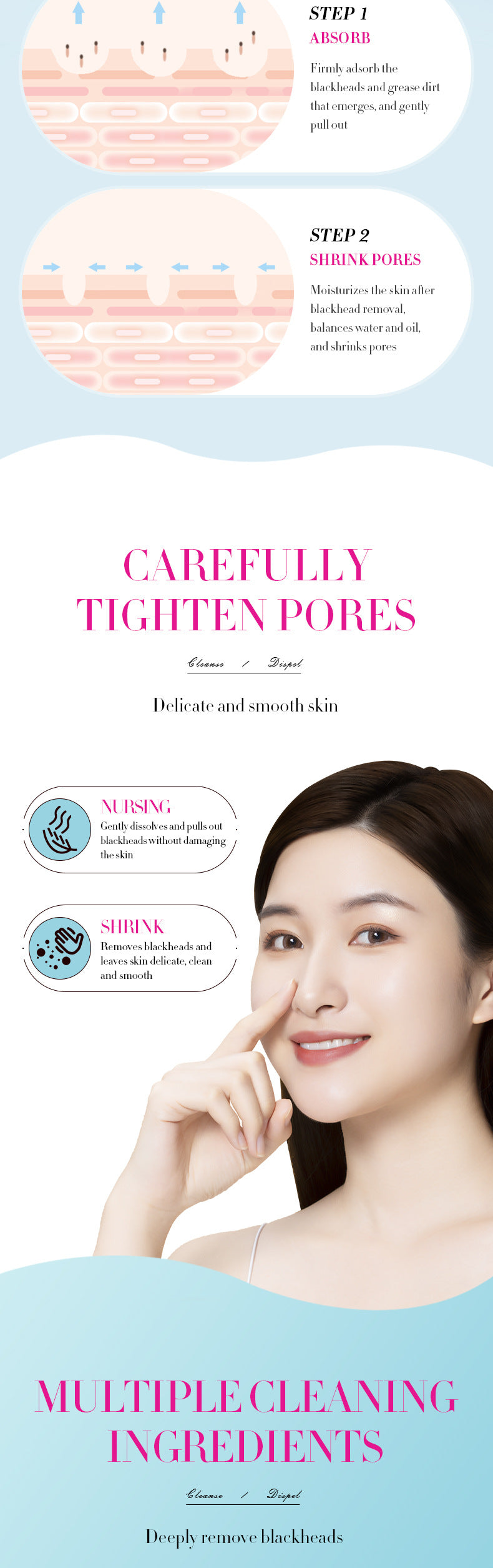 Blackhead Removal Nose Strips SADOER Two-step Blackhead Removal Cleansing and Pore Refining Cross-border Wholesale