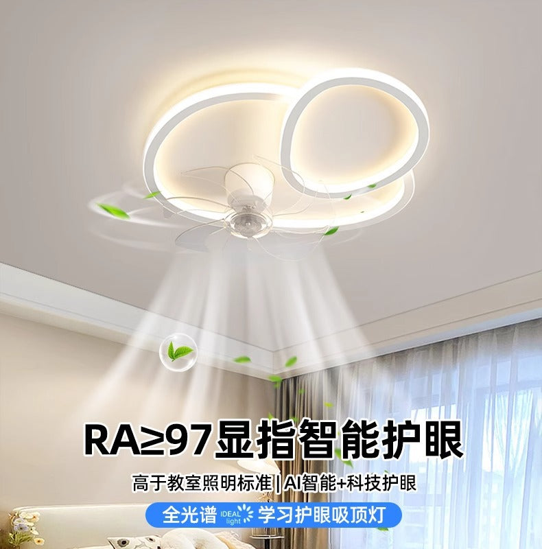 2025New Bedroom Ceiling Fan Light360Degree Rotating Airflow Energy-saving Eye Protection Cream Style Voice Control Lamp
