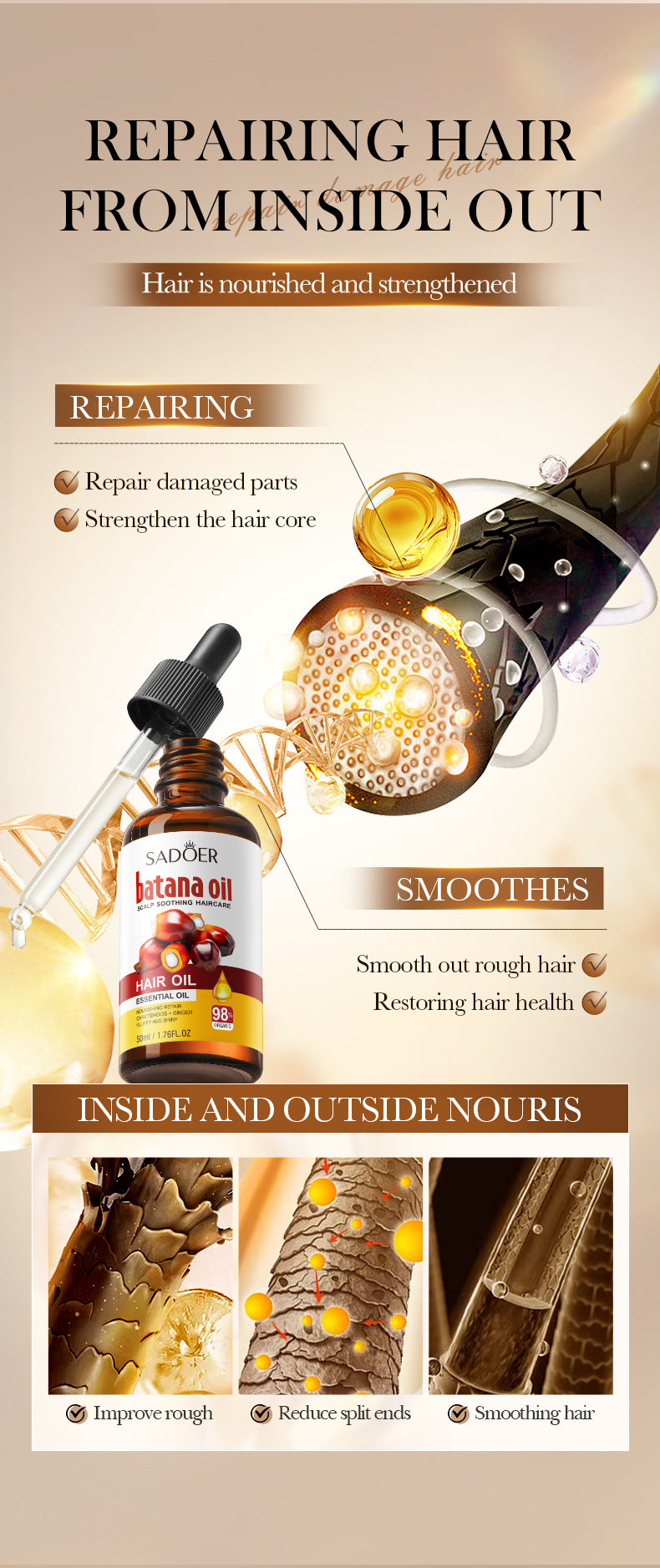 Full English Batana Scalp Hair Care Oil SADOER Soothing and Smooth Hair Oil  Wholesale