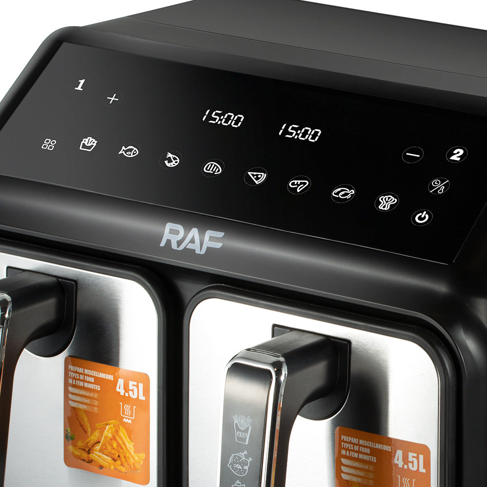 RAF European Standard Dual Compartment Large Capacity Multifunctional Dual Pot Dual Basket Air Fryer Smart Touchscreen Oil-Free
