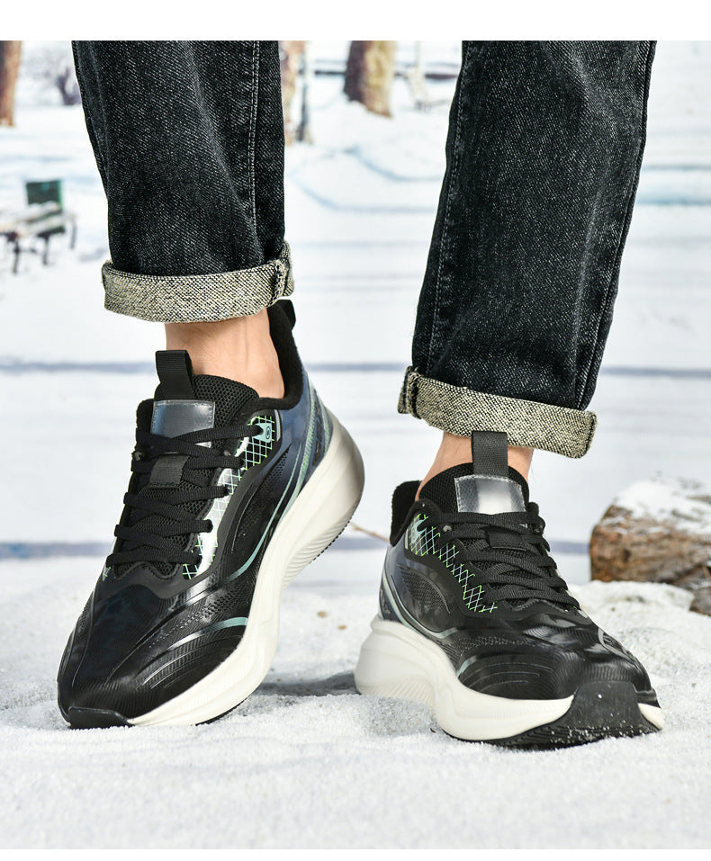 Autumn Winter New Large Size Fashion Leather Surface Fleece Lined Thickened Warm Casual Shoes Real Carbon Plate Sports Running Shoes