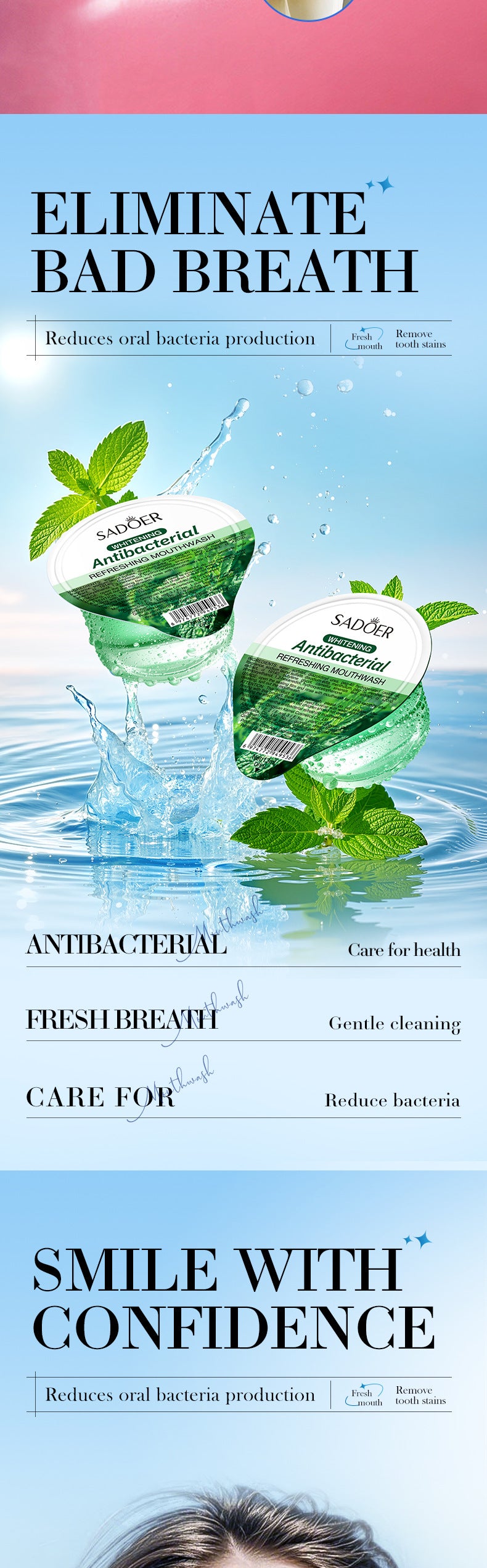 Mint Antibacterial Refreshing Mouthwash SADOER Oral Cleaning Mouthwash Cross-Border Wholesale