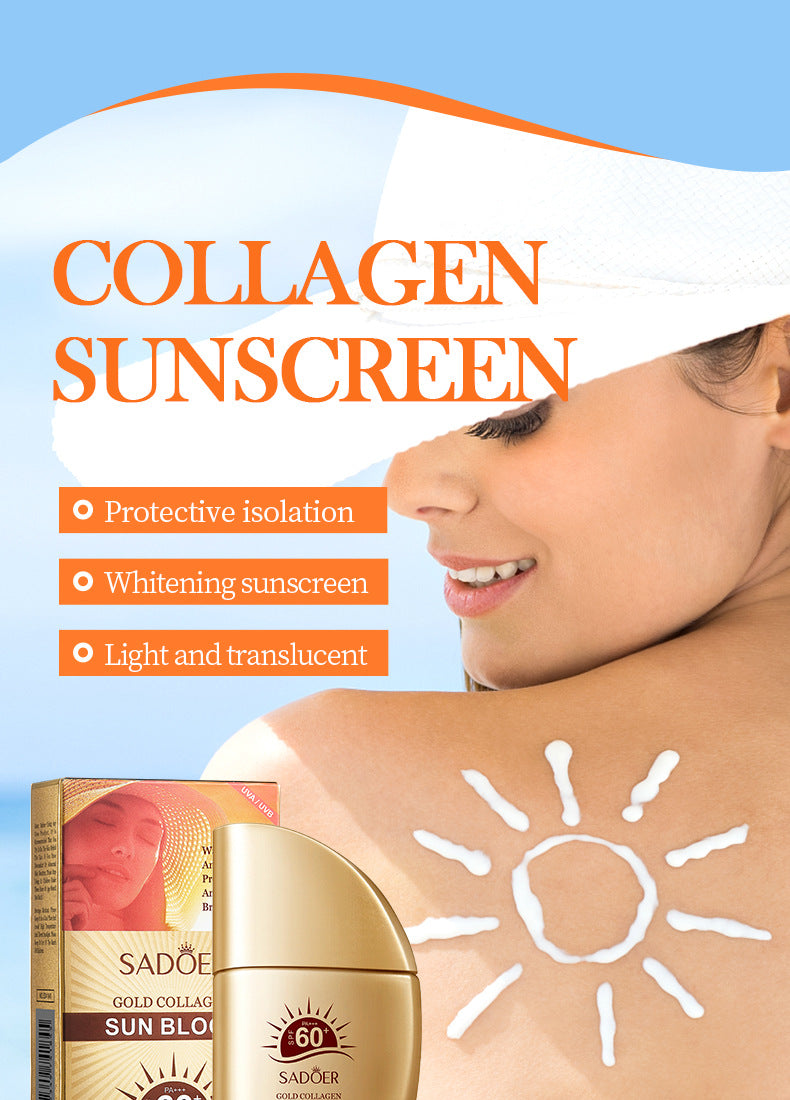 SPF60+Sunscreen30g SADOER Gold Collagen Protective Isolation Cross-Border Wholesale
