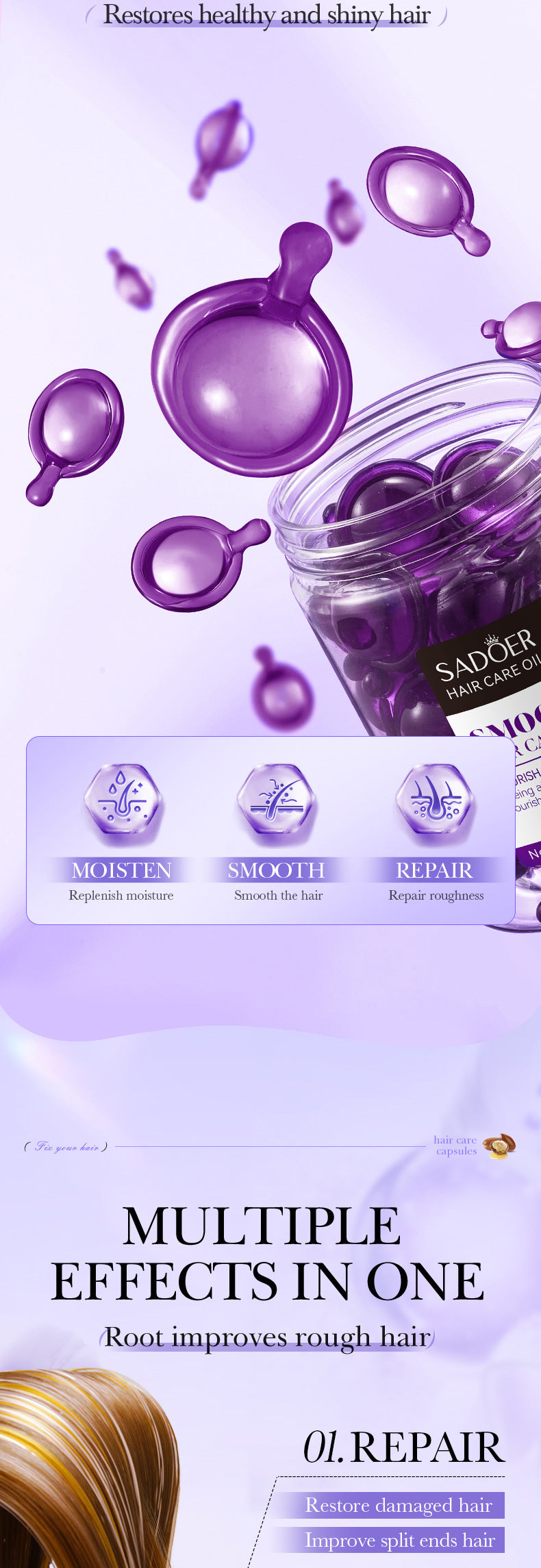 Full English Nut Oil Hair Care Capsules SADOER Improve Frizz Essential Oil Capsule Conditioner  Wholesale