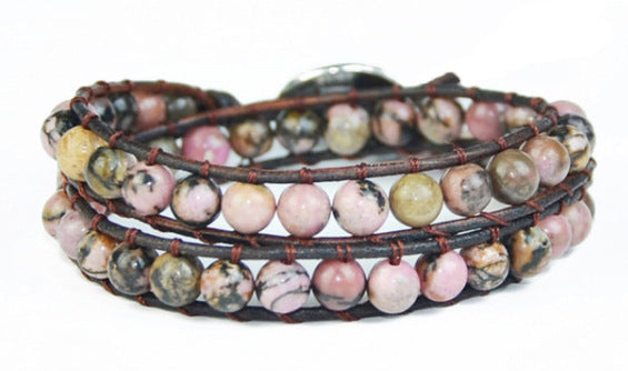 108Pink Quartz Bracelet Lotus Lucky Tree Pendant Labradorite Braided Bracelet Agate Tiger Eye Elastic Bracelet