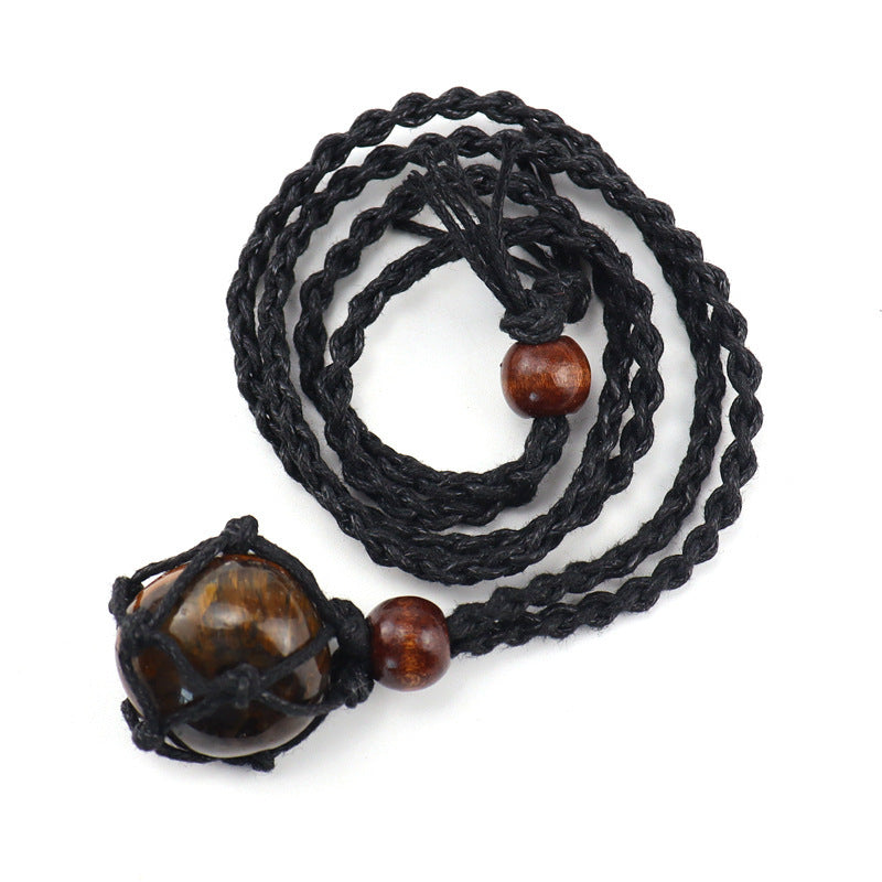 Men's Woven Mesh Necklace Natural Stone Crystal Vintage Sweater Chain Tiger Eye Stone Lapis Lazuli Amethyst Mesh Necklace