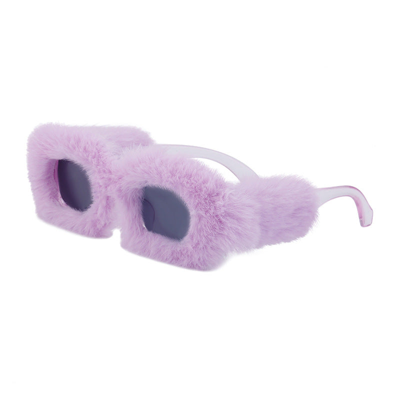 Fashion Plush Square Frame Sunglasses for Women Winter Full Coverage Sunglasses Wholesale Same Style for Women sunglasses