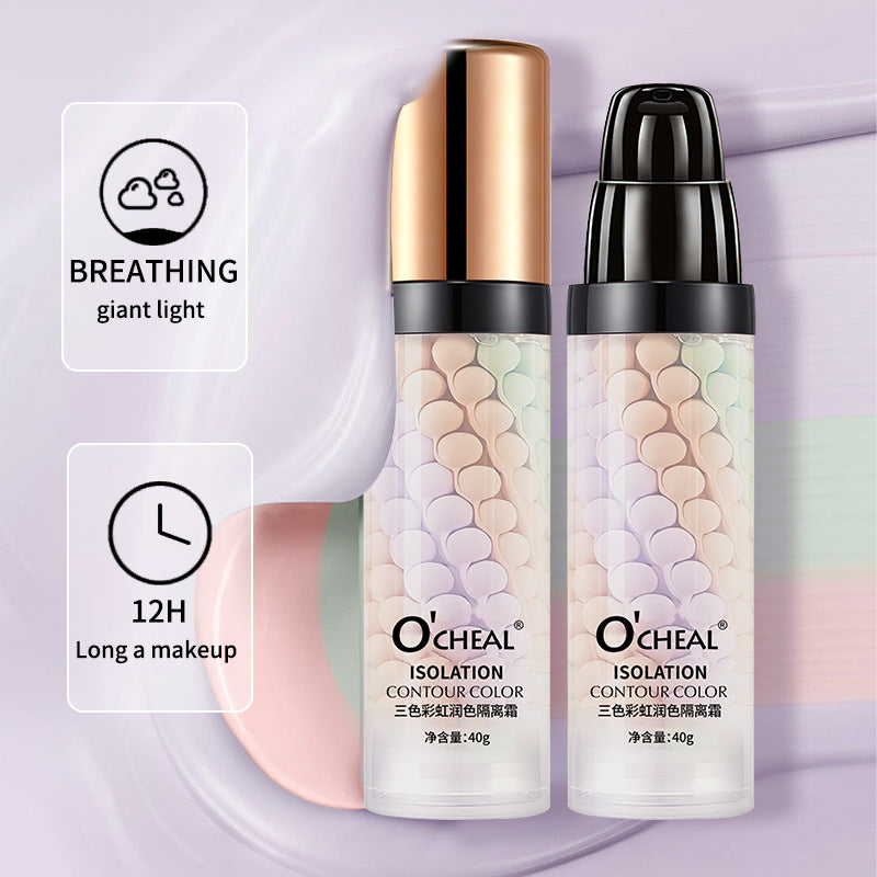 Three-Color Rainbow Isolation Cream Natural Brightening Isolation Cream Primer Bird Drool Spiral Three-Color Primer