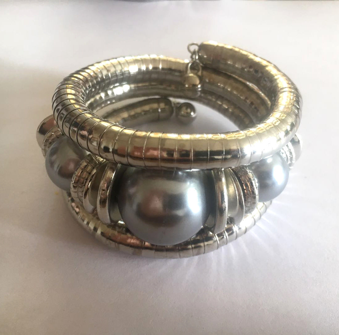 European and American Three-Circle Bracelet Creative Spacer Bead Elastic Snake Bone Bracelet Women's Layered Multi-Layer Bracelet