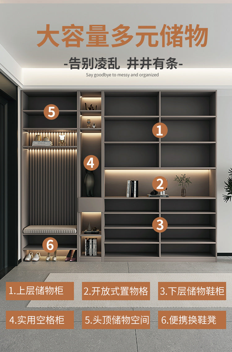 Custom Entryway Wall-Mounted Shoe Cabinet Home Doorway Entryway Cabinet Integrated Entryway with Door Cream Solid Wood High Cabinet