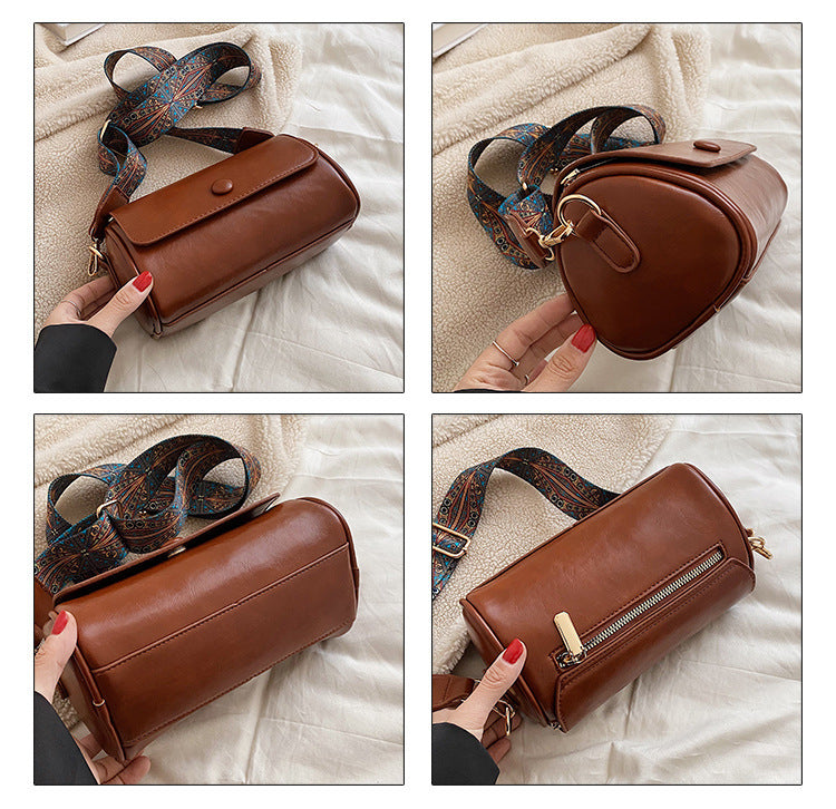New Fashionable Single Shoulder Bag PU Round Barrel Bag Daily Niche Matching Single Shoulder Crossbody Women's Bag