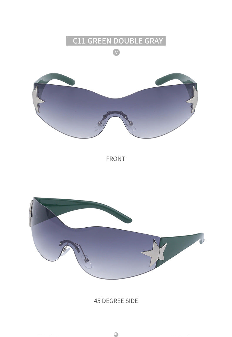 European and American retro rimless sunglasses for women y2k Personalized Five-Pointed Star One-Piece Sunglasses for Men Cycling Glasses Wholesale