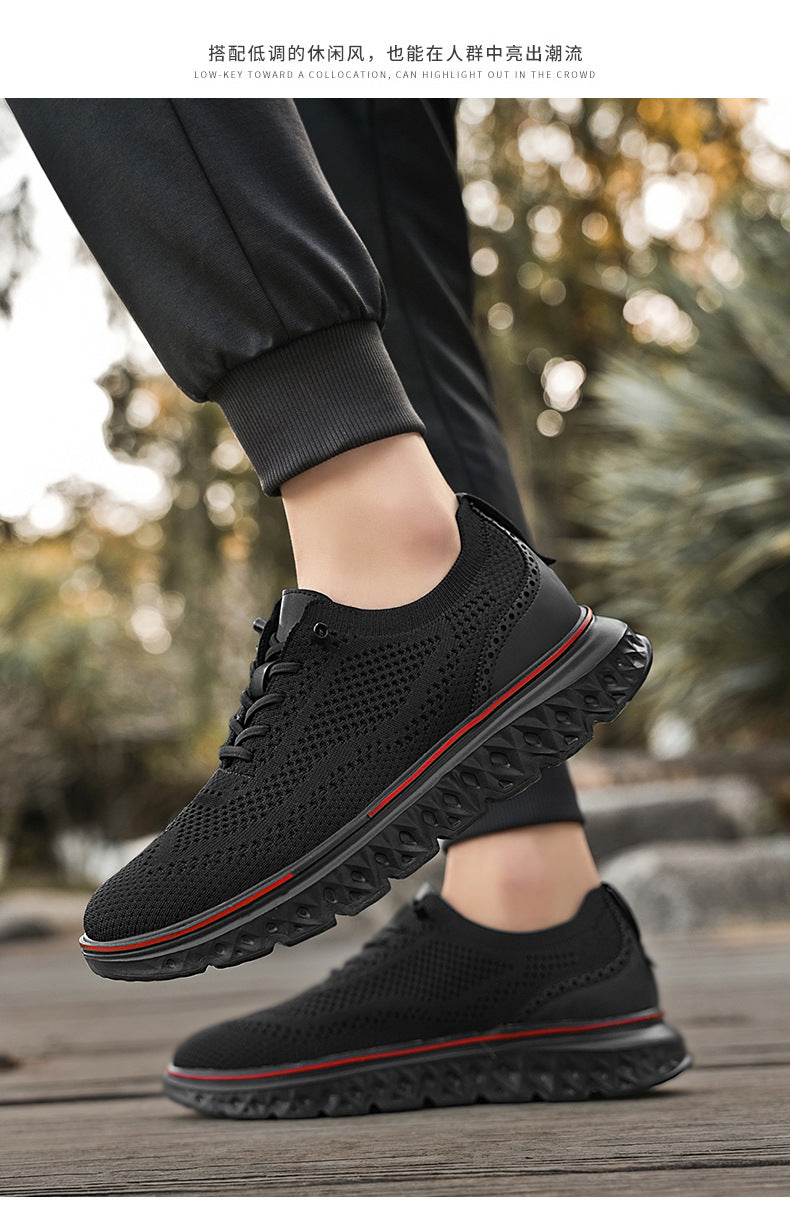 Large Size Casual Men's Shoes Fashionable Lightweight Loafers Men's Flyknit Hollow Breathable Running Sports Shoes