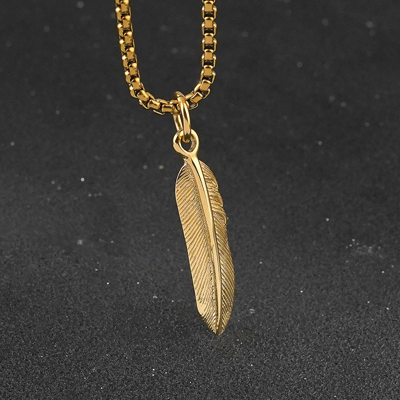 In Stock Stainless Steel Feather Personality Simple Necklace Niche ins Clavicle Chain Sweater Chain Titanium Steel Pendant