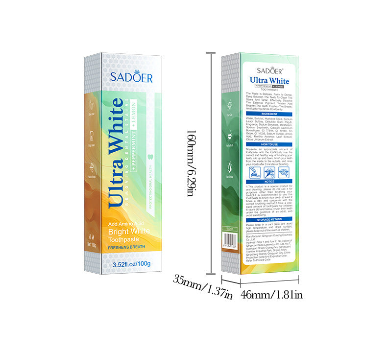 Lemon Mint Whitening Toothpaste SADOER Stain Removal Cleaning Tartar Toothpaste Cross-Border Wholesale