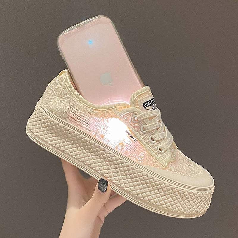 Summer Mesh Breathable Fisherman Shoes for Women with Height Increase6cm New soft-soled non-slip lace sports casual sneakers for women