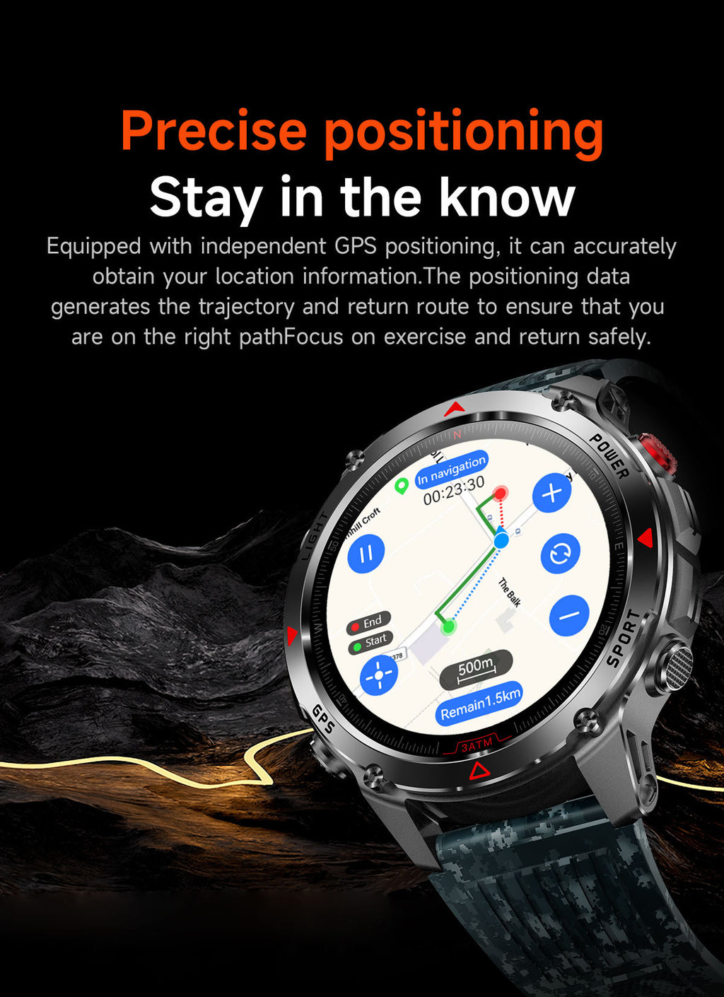 HT37Smart Watch1.46inch Bluetooth Call Heart Rate Pedometer GPS Beidou Positioning Three-Proof Sports Track