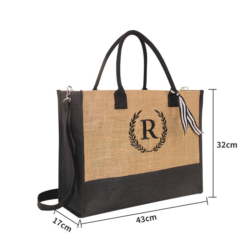 New In-Stock Coated Embroidered Letter Bag Burlap Bag Vintage Personalized Casual Shopping Bag Burlap Tote Bag