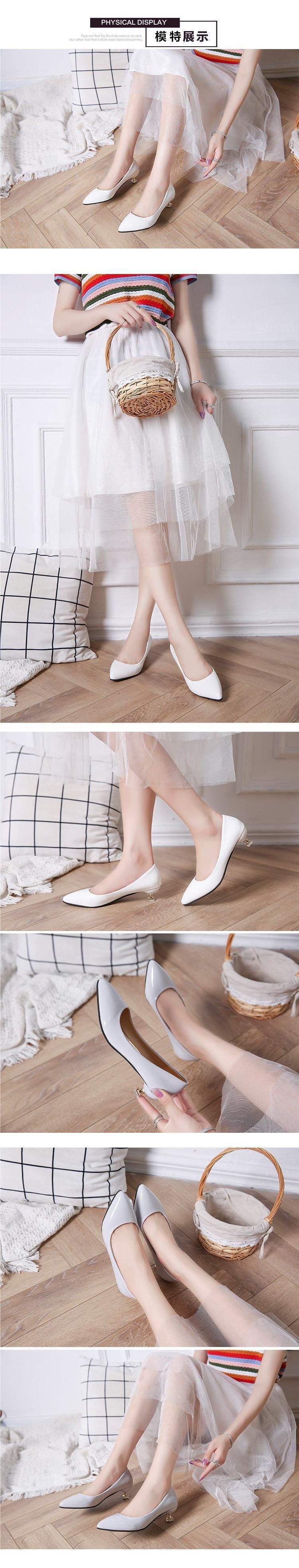 Low Heel High Heel Shoes Shiny Leather Cat Heel Shoes for Women3cm Stiletto Low Heel Korean Style Elegant Pointed Toe Small Heel Single Shoes Work Shoes