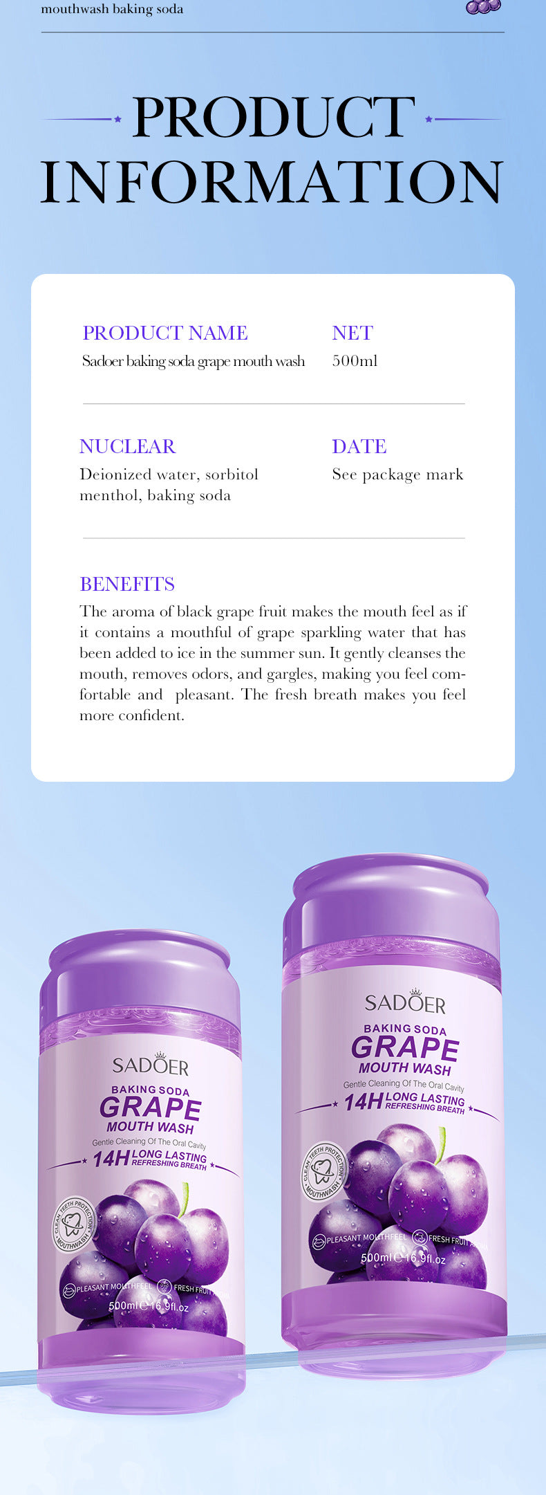 Fruit Mouthwash SADOER Fresh Orange Baking Soda Tooth Stain Remover Mouthwash Bottle Cross-Border Wholesale