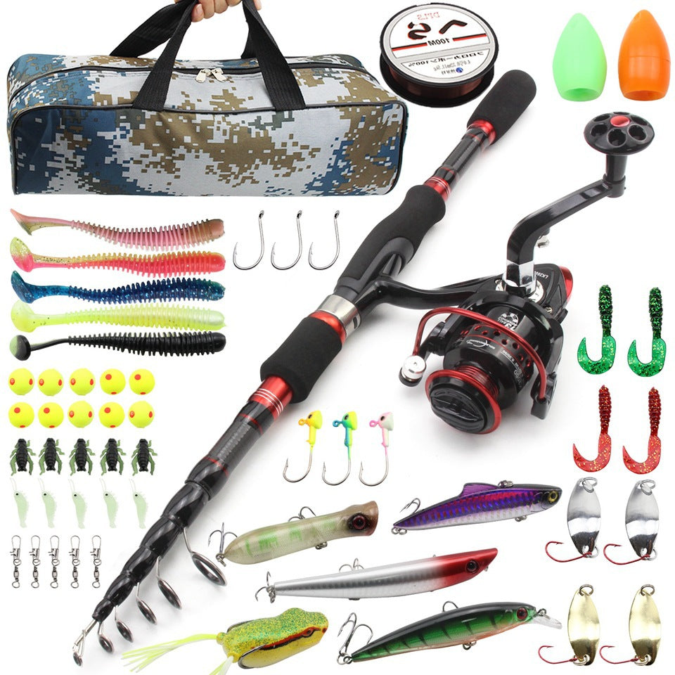 Wholesale Retractable Lure Rod Set Straight Handle Lure Spinning Reel Lure Bait Combination European and American Popular Fishing Gear