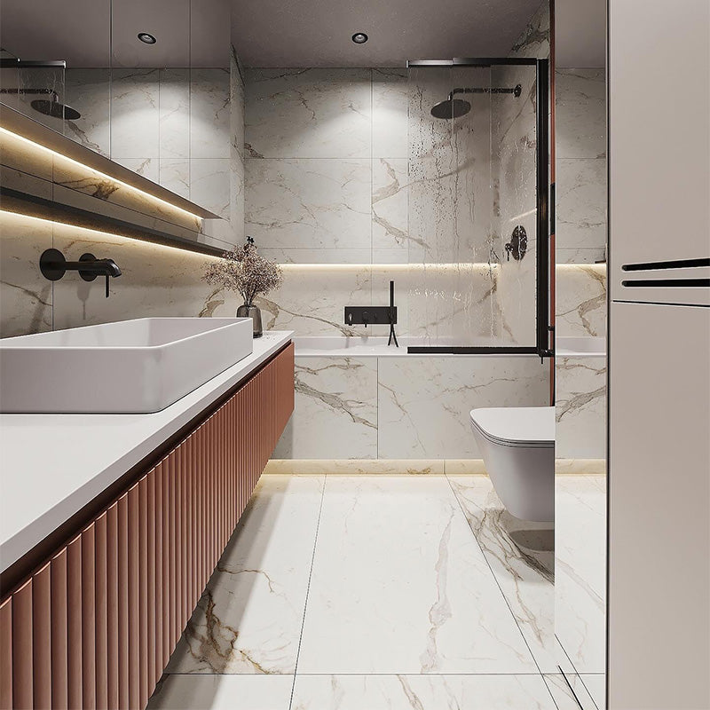 Modern Hotel Bathroom Cabinet Vanity Sets With White Marble Top