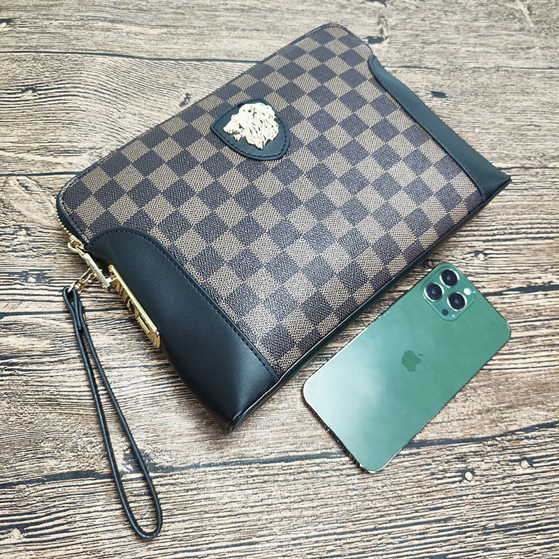 Fingerprint Lock Clutch Bag Large Capacity Business Men's Genuine Leather Handheld Luxury Woven Clutch Portable Fingerprint Unlock